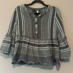Blue Rain blouse tunic striped shirt top size S small